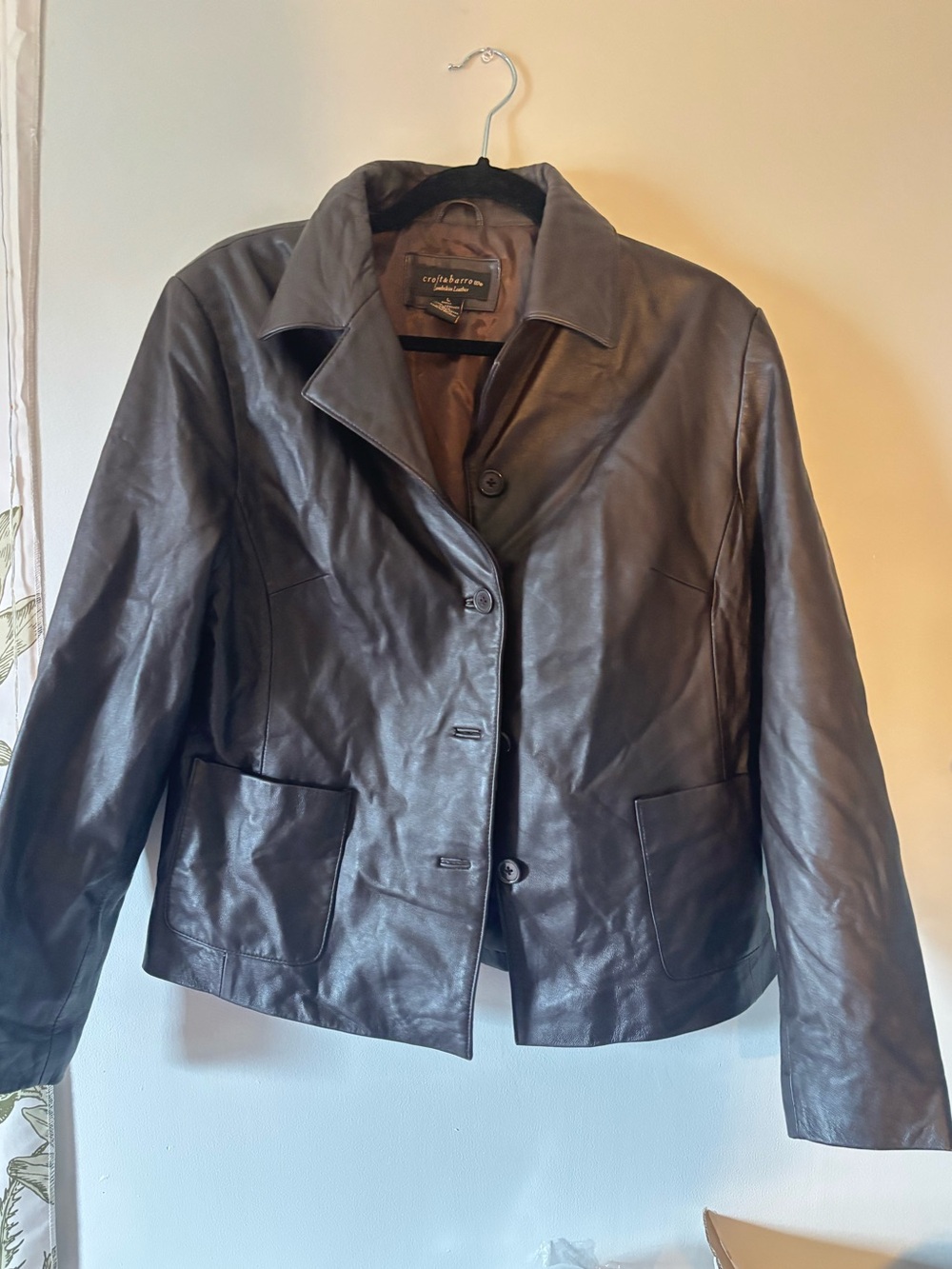 Vintage Y2K Croft & Barrow Chocolate Brown 100% Lambskin Leather Jacket – Size L